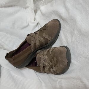 Easyspirit E360 Women's  Comfort Cushioned Slip-ons Tan Sparkly Threads Sz 8 EUC